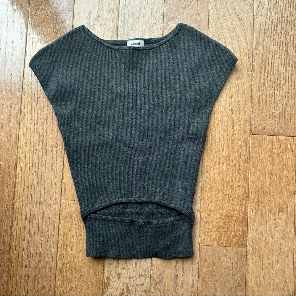 Aritzia Wilfred Knit Cut out Top Charcoal Grey - Picture 2 of 6